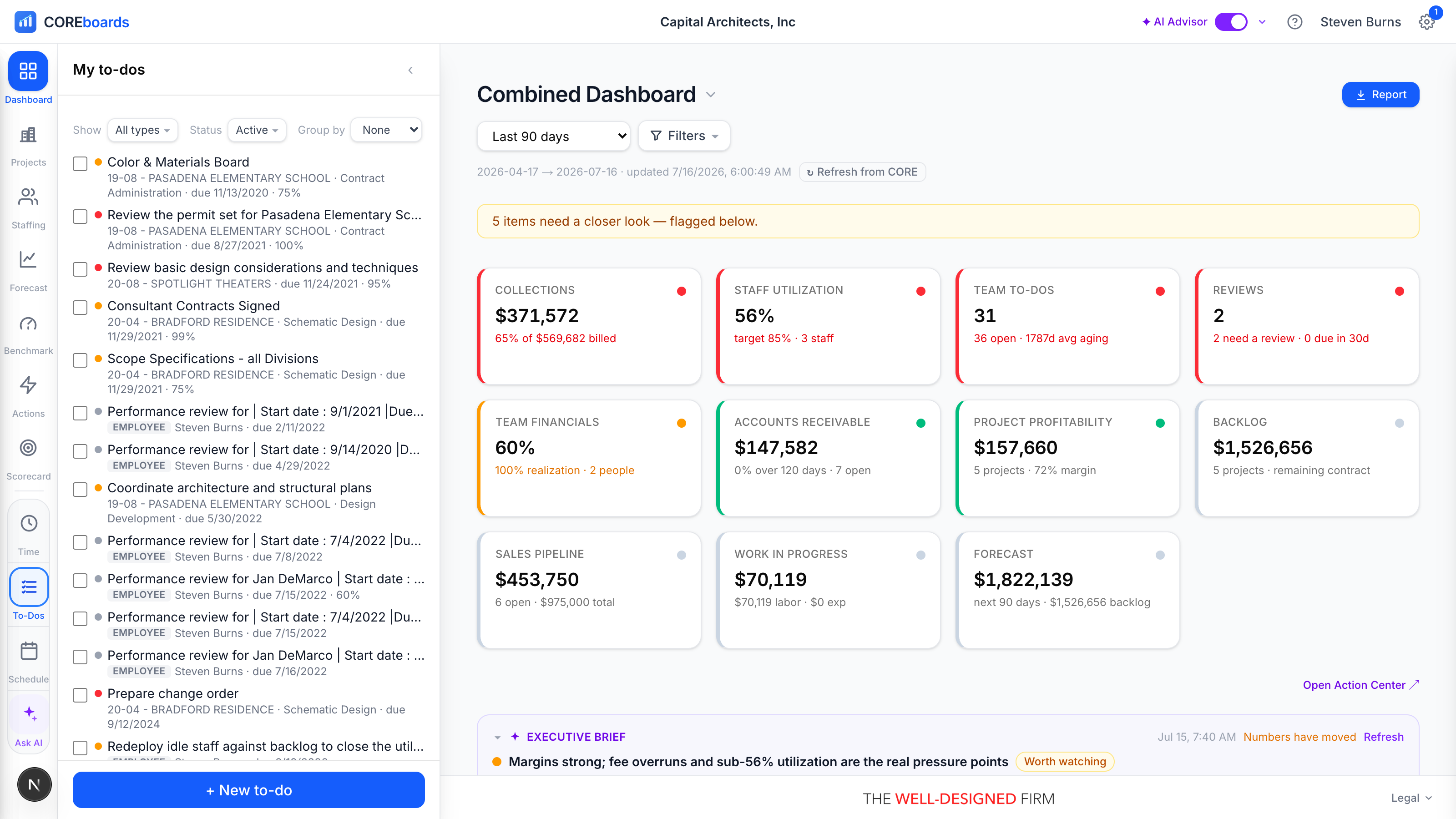 The My to-dos pane: Show, Status, and Group by controls above a grouped to-do list, with the New to-do button at the foot.
